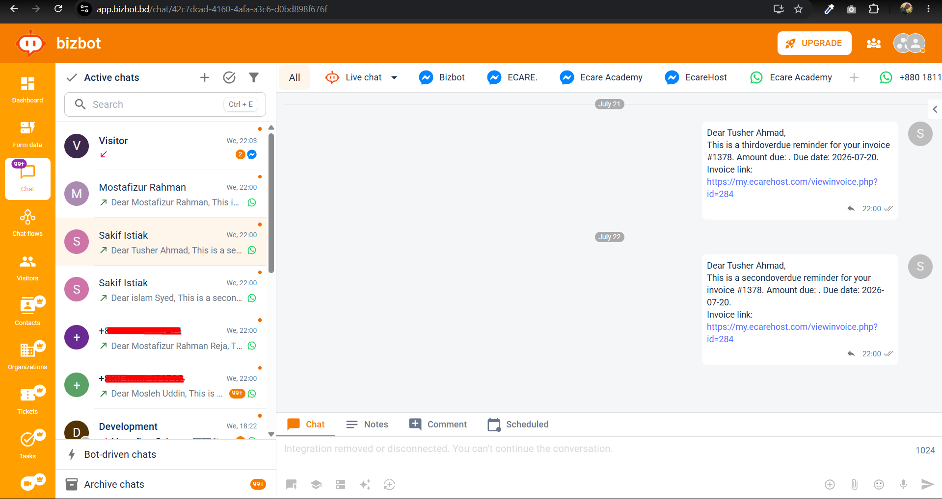Bizbot app dashboard preview